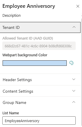 SharePoint Anniversary SPFX Web Part Settings