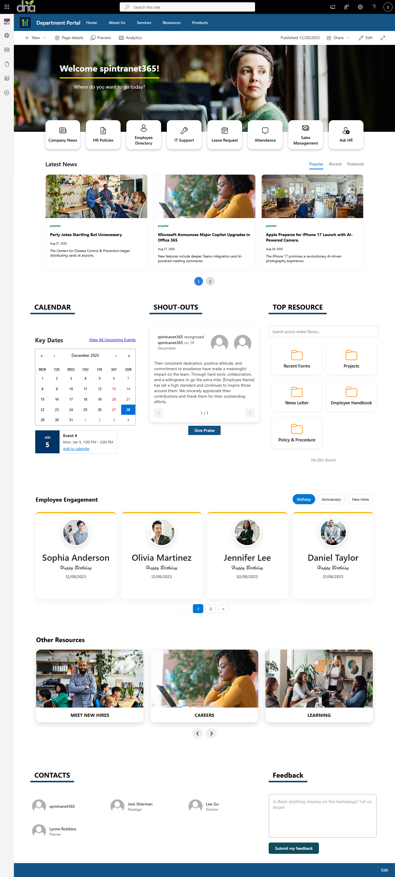 Department Intranet Portal Using SPFX