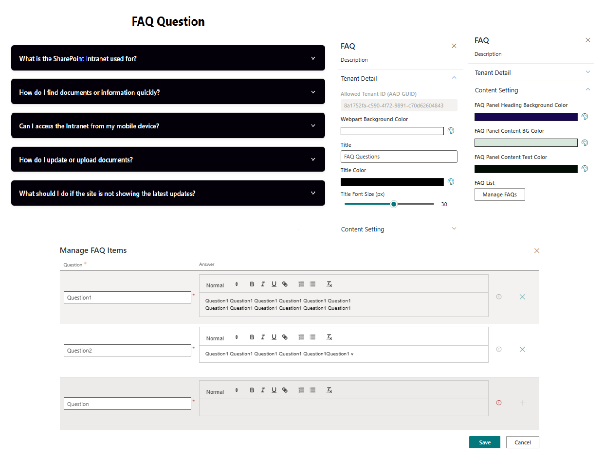 SharePoint FAQ SPFX Webpart Settings